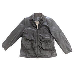 Jos. A. Bank Signature Leather Jacket Size M  Map Lining Buckle Detail Brown Men